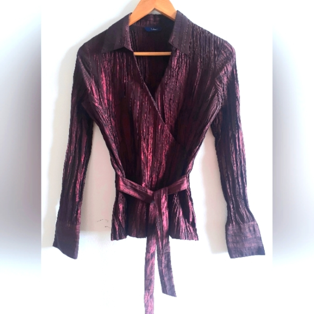 Two-tone Shiny Crepe Wrap Shirt